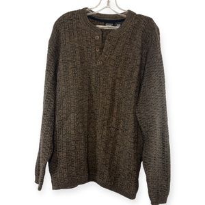 Haggar Brown Neutral Cotton Blend Sweater, Henley Style, Mens XL